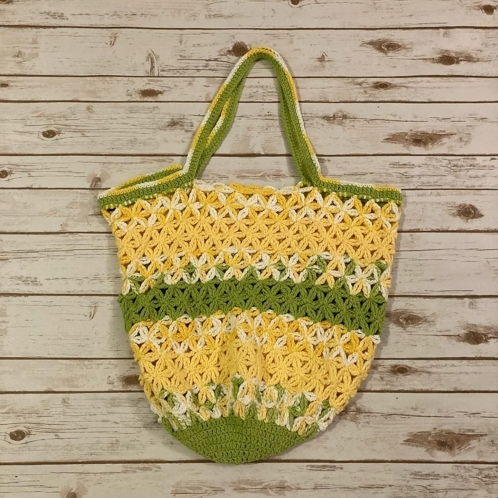 Vintage Handmade Quilt Granny Crotchet Large Crossbody Shopping Bag - Picture 7 of 13